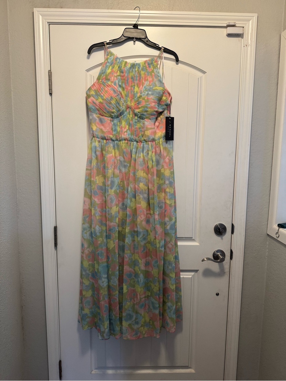 J. Mendel Pastel Multicolor Pleated Midi Dress